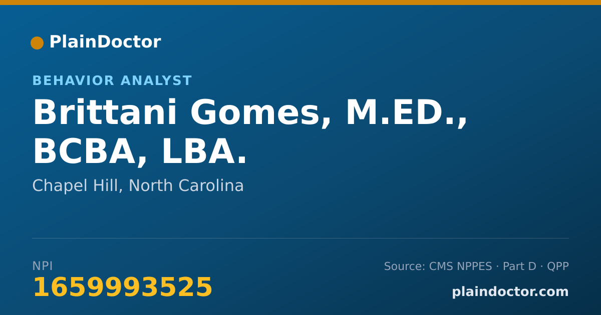 Shareable card for Brittani Gomes, M.ED., BCBA, LBA. - Behavior Analyst, Chapel Hill, NC