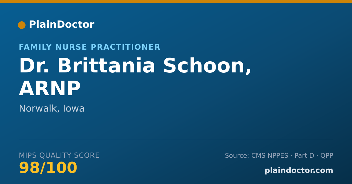 Shareable card for Brittania Schoon, ARNP - Family Nurse Practitioner, Norwalk, IA