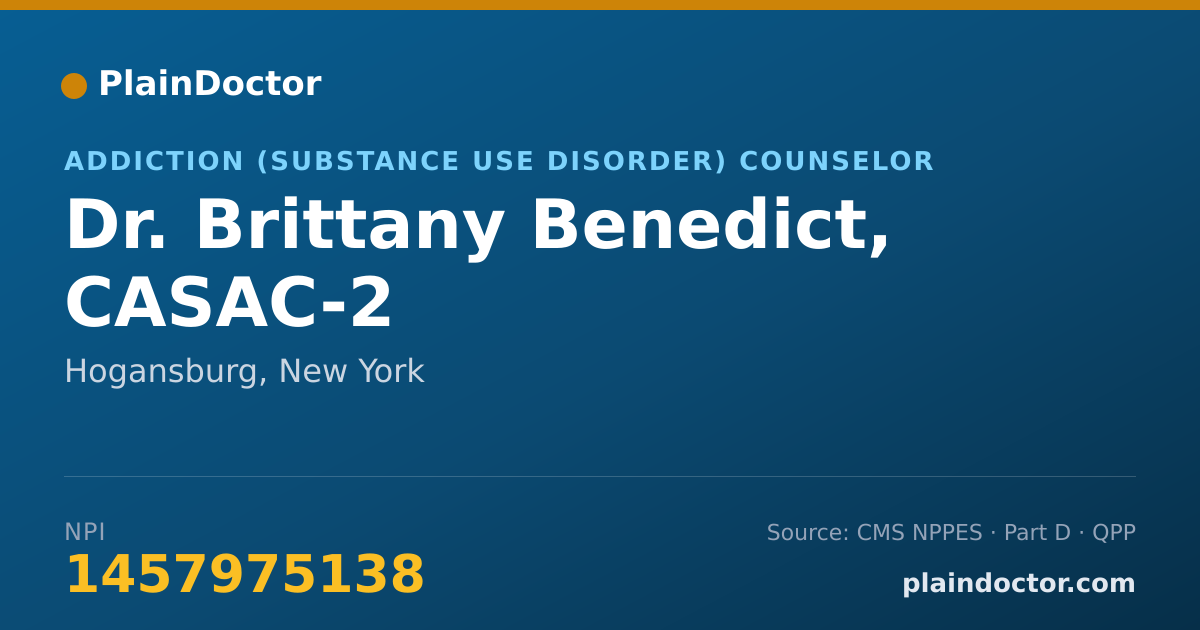 Shareable card for Brittany Benedict, CASAC-2 - Addiction (Substance Use Disorder) Counselor, Hogansburg, NY