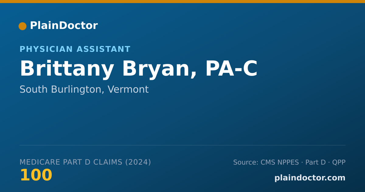 Shareable card for Brittany Bryan, PA-C - Physician Assistant, South Burlington, VT