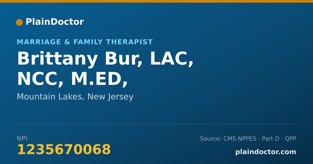 Shareable card for Brittany Bur, LAC, NCC, M.ED, - Marriage & Family Therapist, Mountain Lakes, NJ