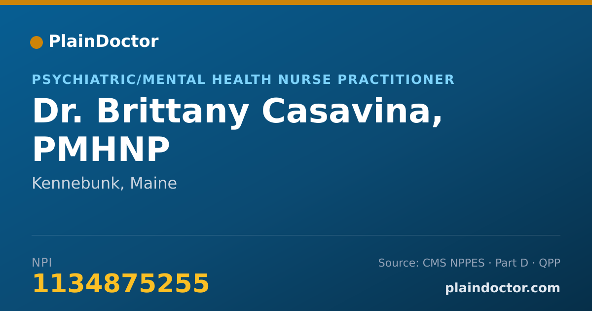Shareable card for Brittany Casavina, PMHNP - Psychiatric/Mental Health Nurse Practitioner, Kennebunk, ME