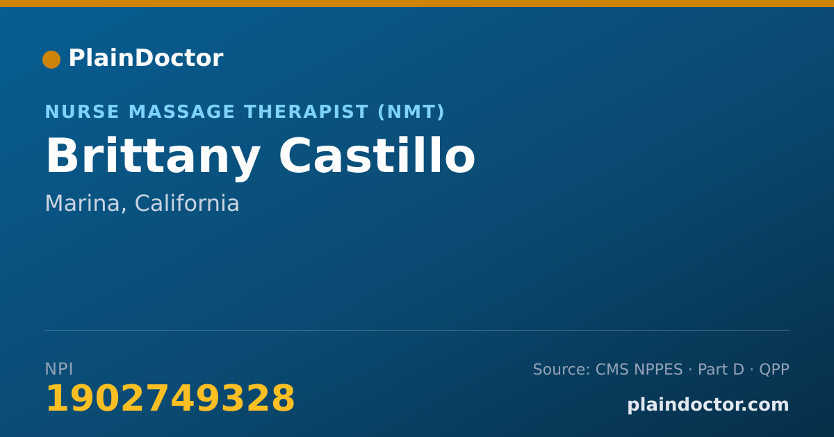 Shareable card for Brittany Castillo - Nurse Massage Therapist (NMT), Marina, CA
