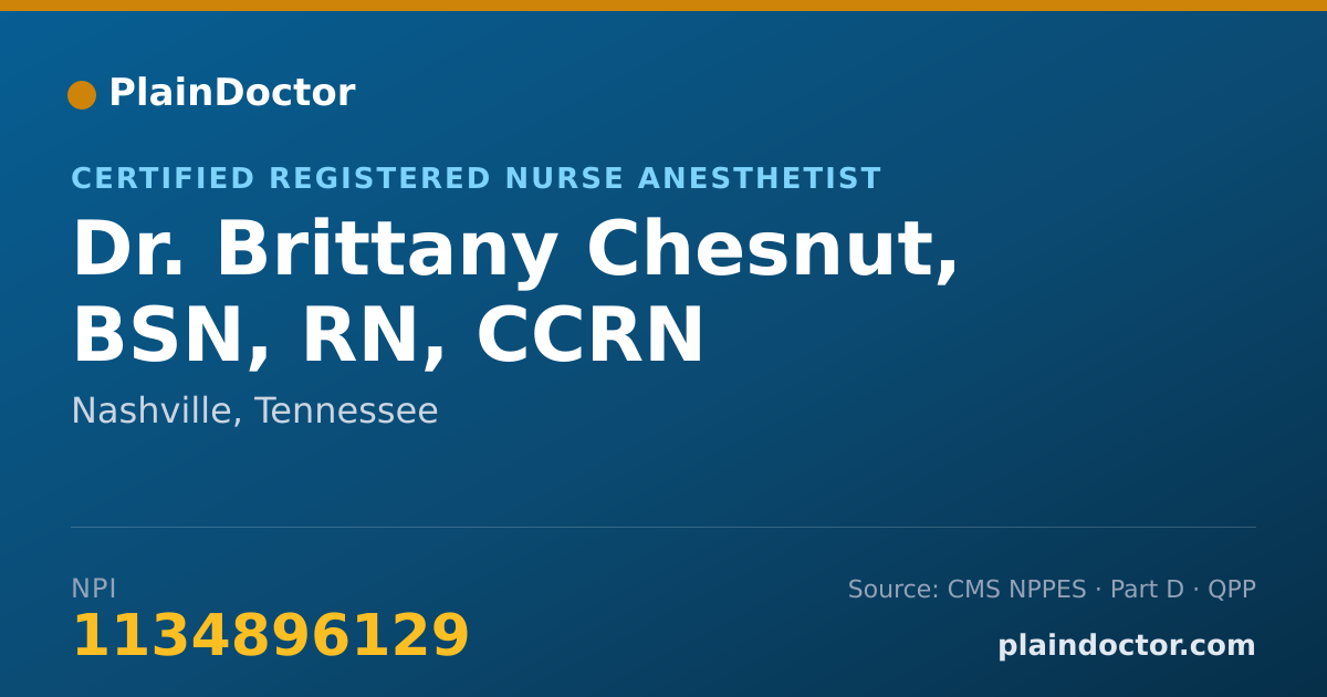 Shareable card for Brittany Chesnut, BSN, RN, CCRN - Certified Registered Nurse Anesthetist, Nashville, TN