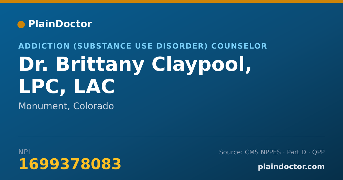 Shareable card for Brittany Claypool, LPC, LAC - Addiction (Substance Use Disorder) Counselor, Monument, CO