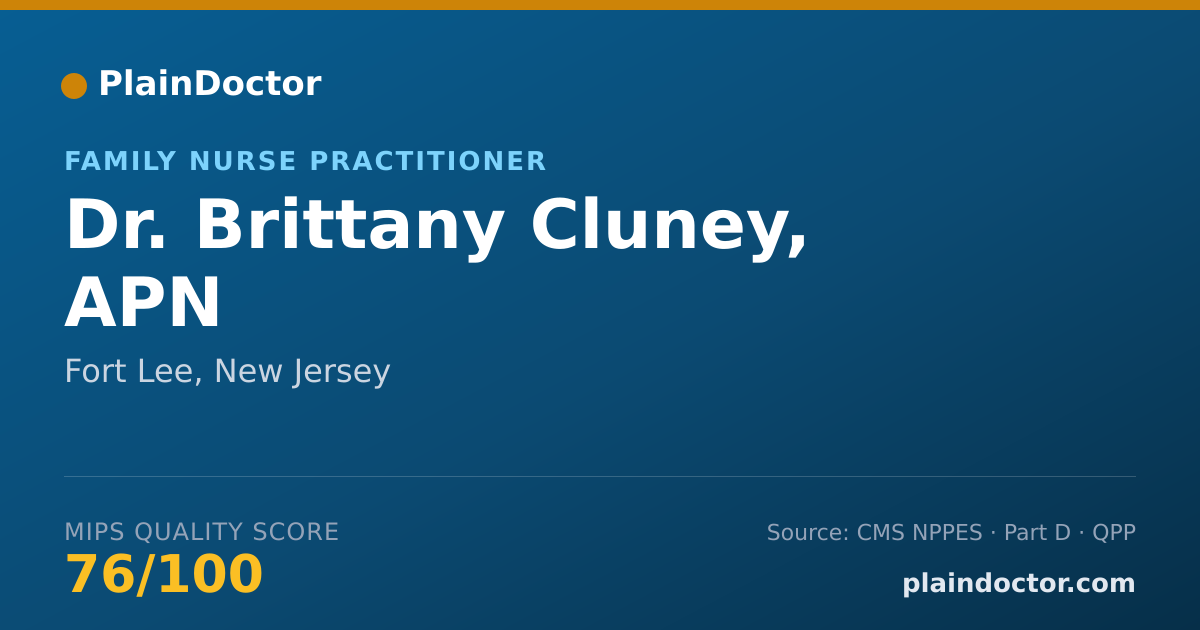 Shareable card for Brittany Cluney, APN - Family Nurse Practitioner, Fort Lee, NJ
