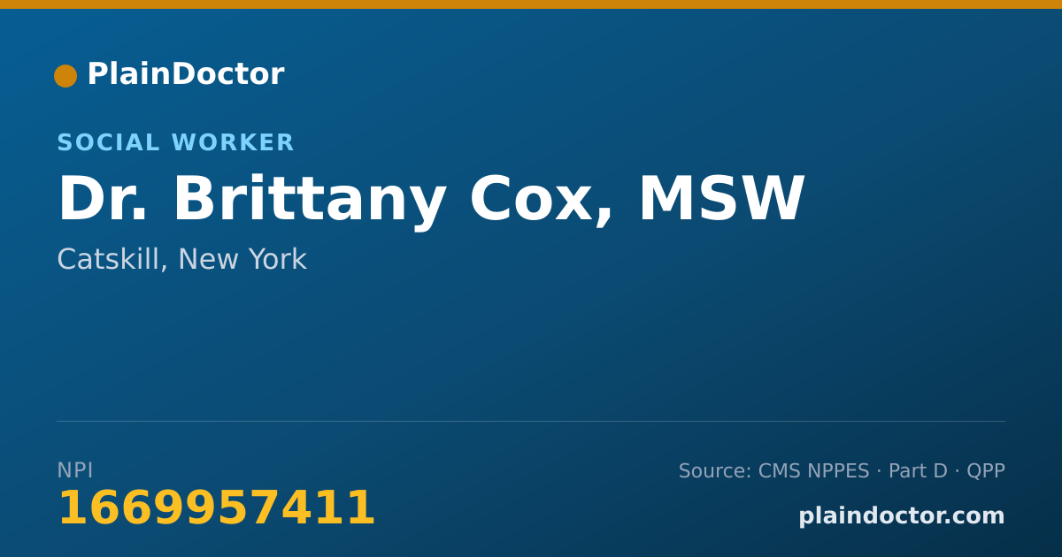 Shareable card for Brittany Cox, MSW - Social Worker, Catskill, NY