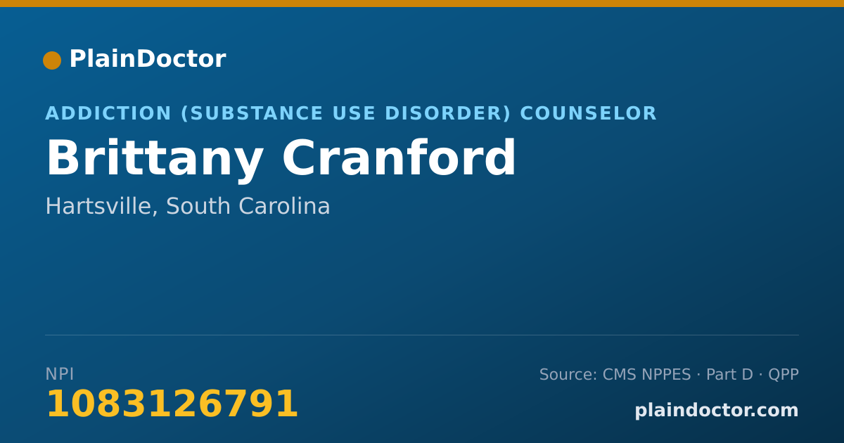 Shareable card for Brittany Cranford - Addiction (Substance Use Disorder) Counselor, Hartsville, SC