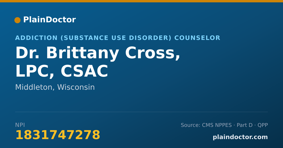 Shareable card for Brittany Cross, LPC, CSAC - Addiction (Substance Use Disorder) Counselor, Middleton, WI