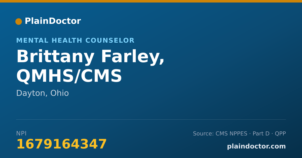 Shareable card for Brittany Farley, QMHS/CMS - Mental Health Counselor, Dayton, OH