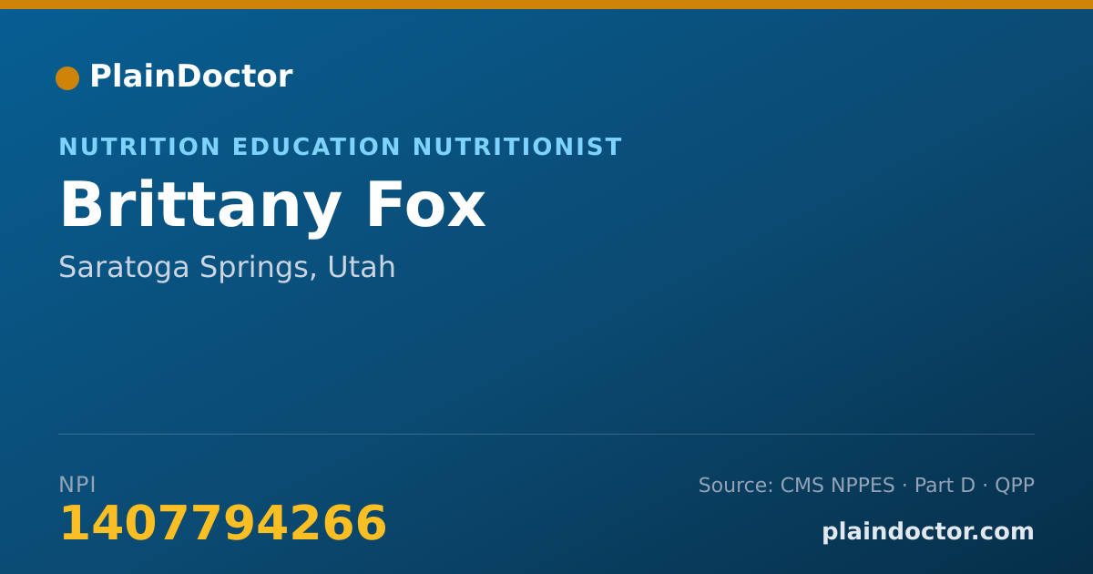 Shareable card for Brittany Fox - Nutrition Education Nutritionist, Saratoga Springs, UT