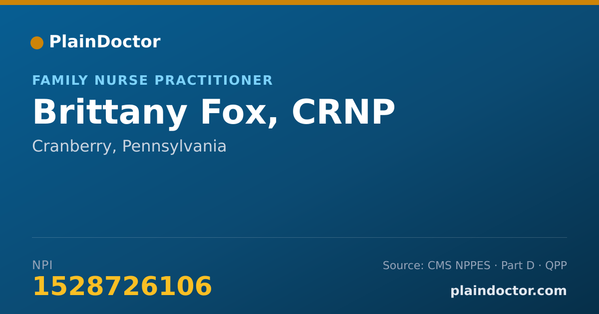 Shareable card for Brittany Fox, CRNP - Family Nurse Practitioner, Cranberry, PA