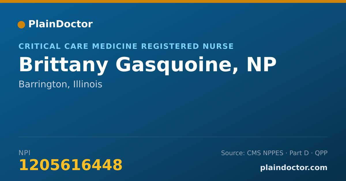 Shareable card for Brittany Gasquoine, NP - Critical Care Medicine Registered Nurse, Barrington, IL