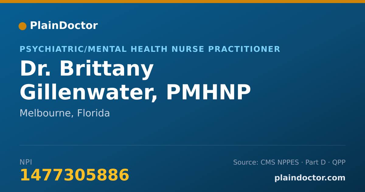 Shareable card for Brittany Gillenwater, PMHNP - Psychiatric/Mental Health Nurse Practitioner, Melbourne, FL