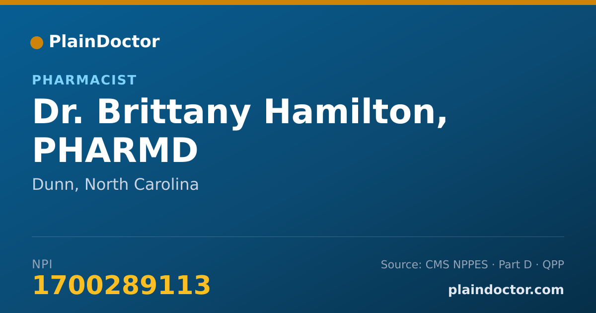 Shareable card for Brittany Hamilton, PHARMD - Pharmacist, Dunn, NC