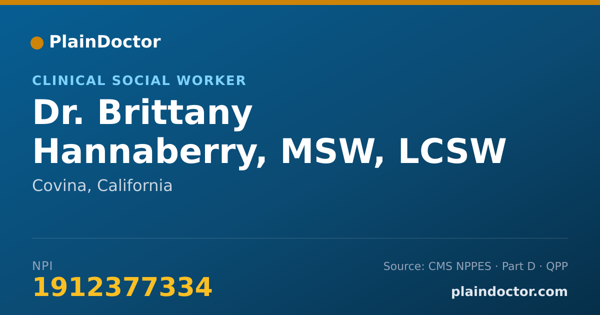 Shareable card for Brittany Hannaberry, MSW, LCSW - Clinical Social Worker, Covina, CA