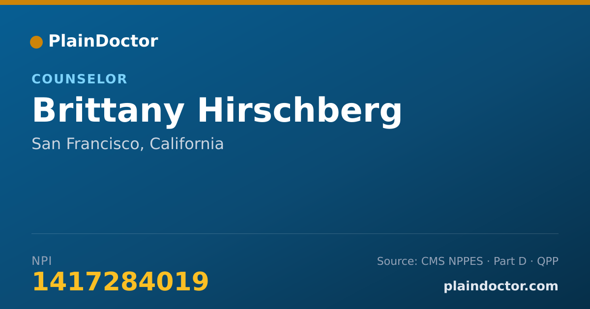 Shareable card for Brittany Hirschberg - Counselor, San Francisco, CA