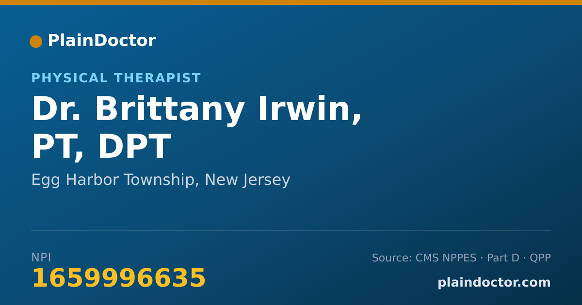 Shareable card for Brittany Irwin, PT, DPT - Physical Therapist, Egg Harbor Township, NJ