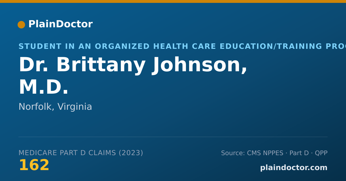Shareable card for Brittany Johnson, M.D. - Student in an Organized Health Care Education/Training Program, Norfolk, VA