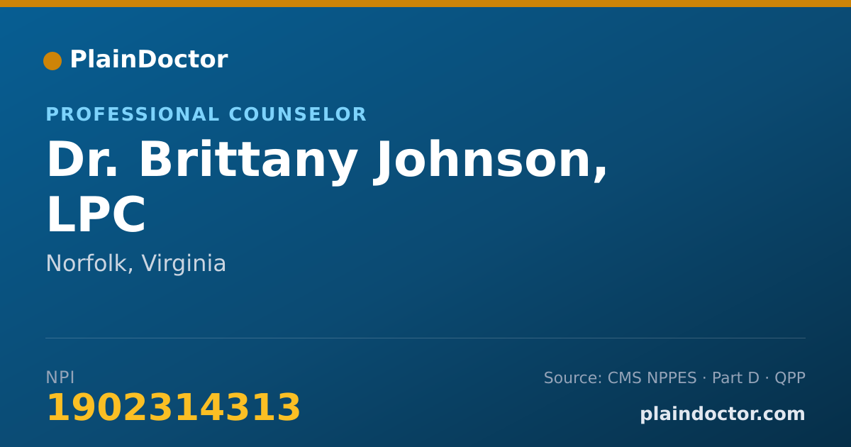 Shareable card for Brittany Johnson, LPC - Professional Counselor, Norfolk, VA