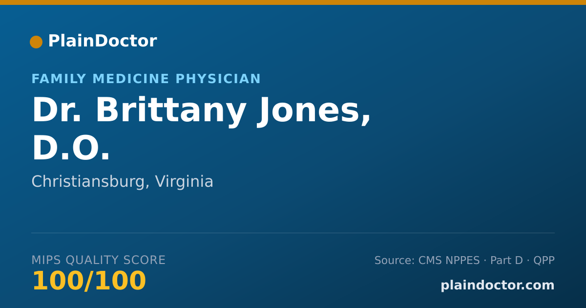 Shareable card for Brittany Jones, D.O. - Family Medicine Physician, Christiansburg, VA