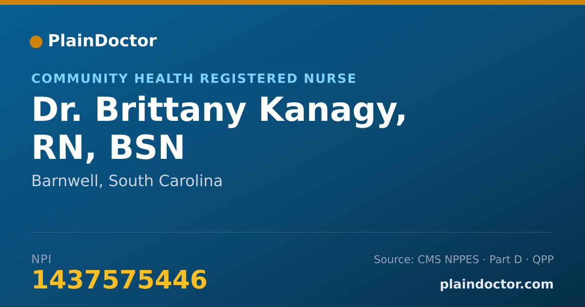 Shareable card for Brittany Kanagy, RN, BSN - Community Health Registered Nurse, Barnwell, SC