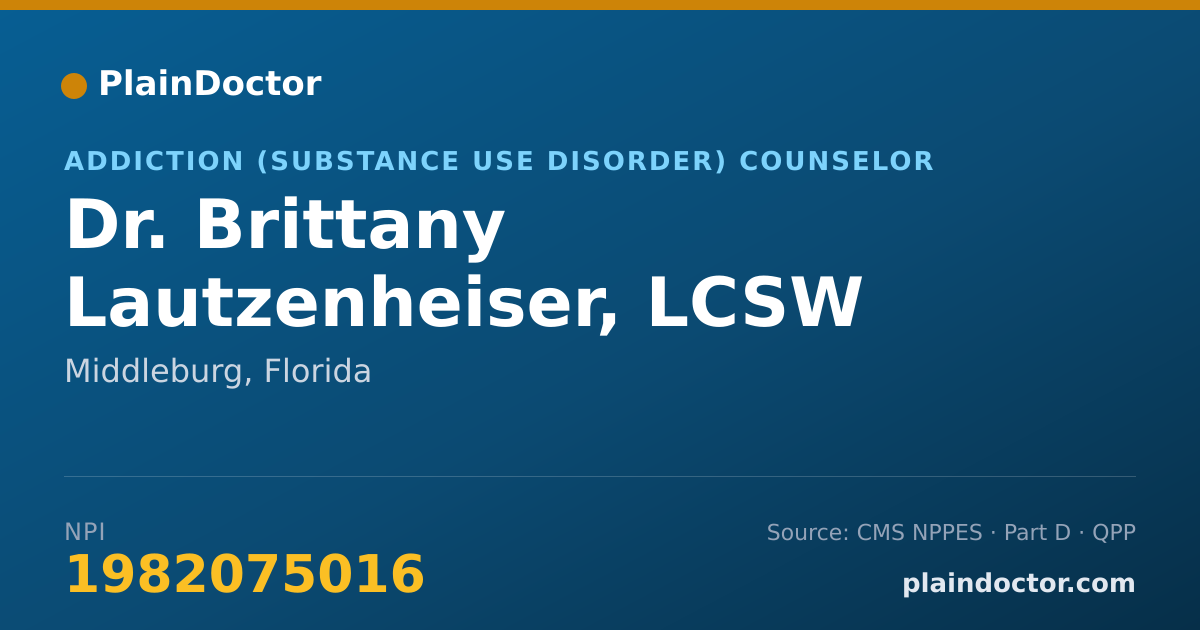 Shareable card for Brittany Lautzenheiser, LCSW - Addiction (Substance Use Disorder) Counselor, Middleburg, FL