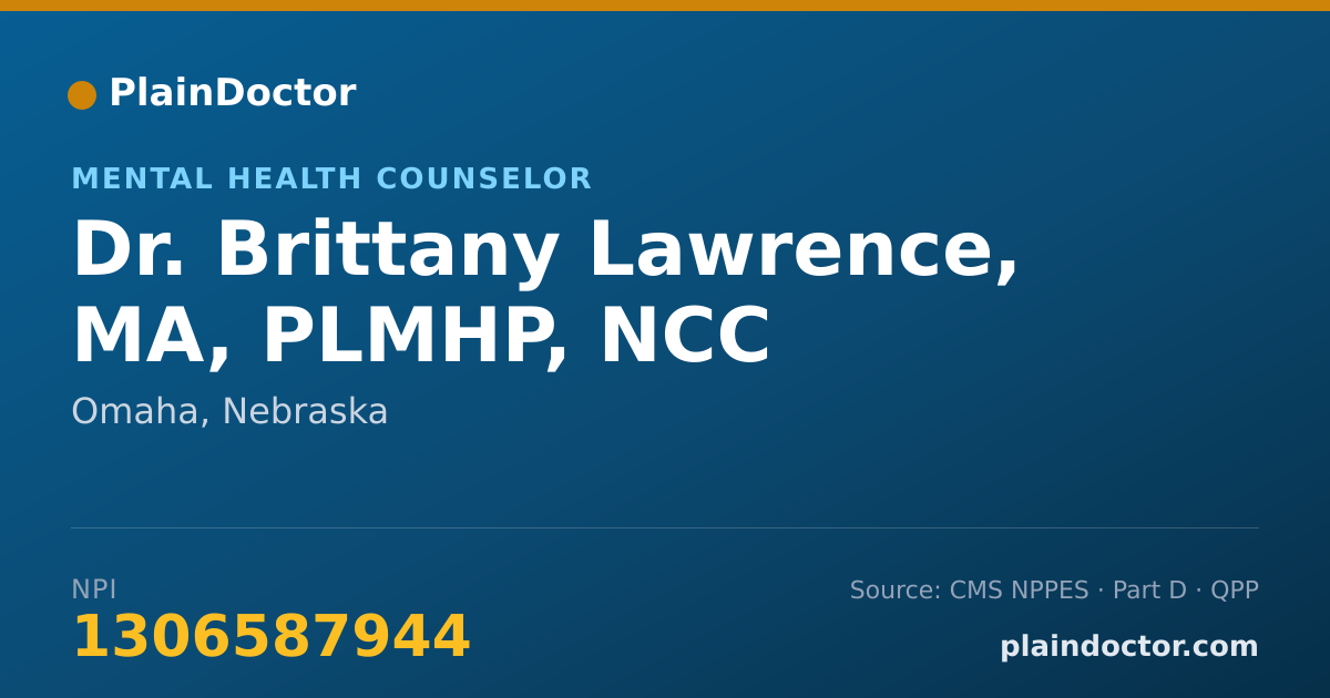 Shareable card for Brittany Lawrence, MA, PLMHP, NCC - Mental Health Counselor, Omaha, NE