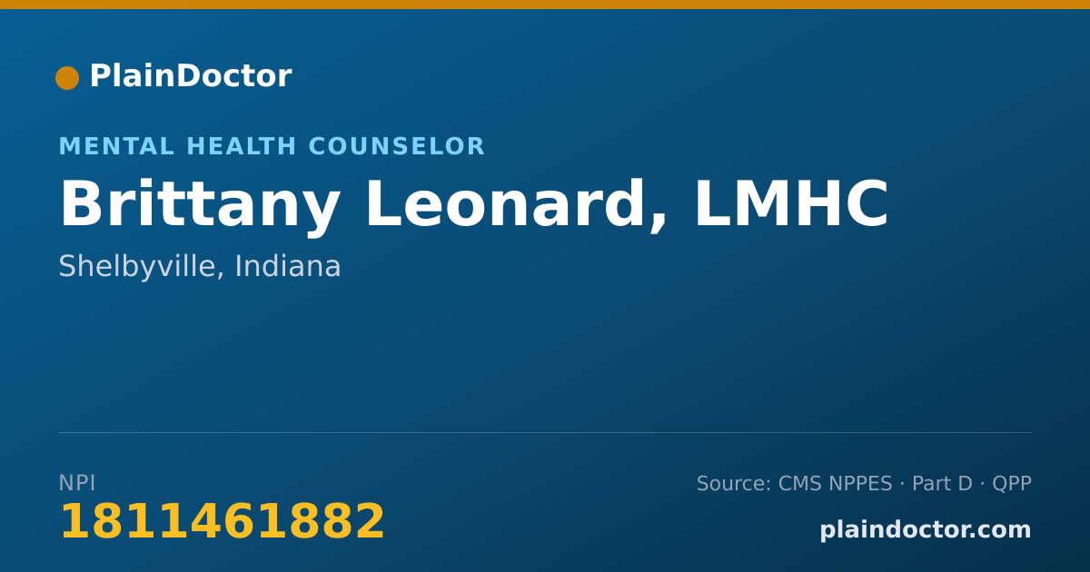 Shareable card for Brittany Leonard, LMHC - Mental Health Counselor, Shelbyville, IN