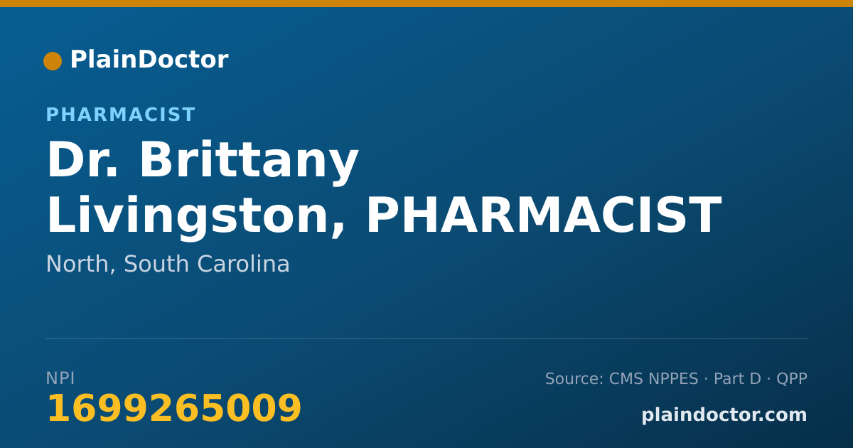 Shareable card for Brittany Livingston, PHARMACIST - Pharmacist, North, SC