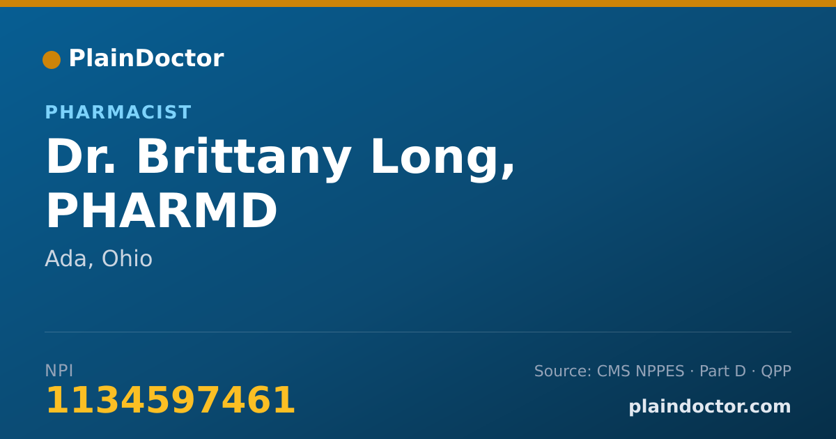 Shareable card for Brittany Long, PHARMD - Pharmacist, Ada, OH