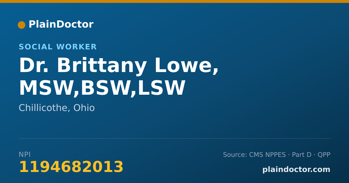 Shareable card for Brittany Lowe, MSW,BSW,LSW - Social Worker, Chillicothe, OH