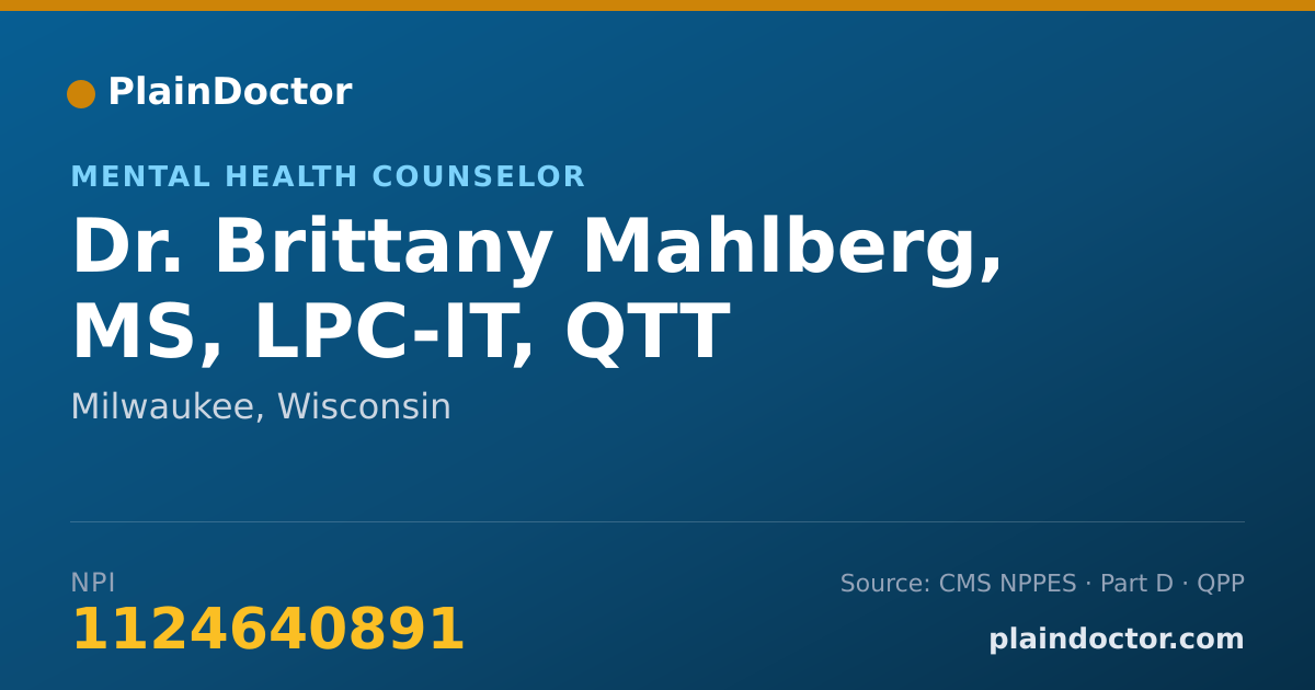 Shareable card for Brittany Mahlberg, MS, LPC-IT, QTT - Mental Health Counselor, Milwaukee, WI