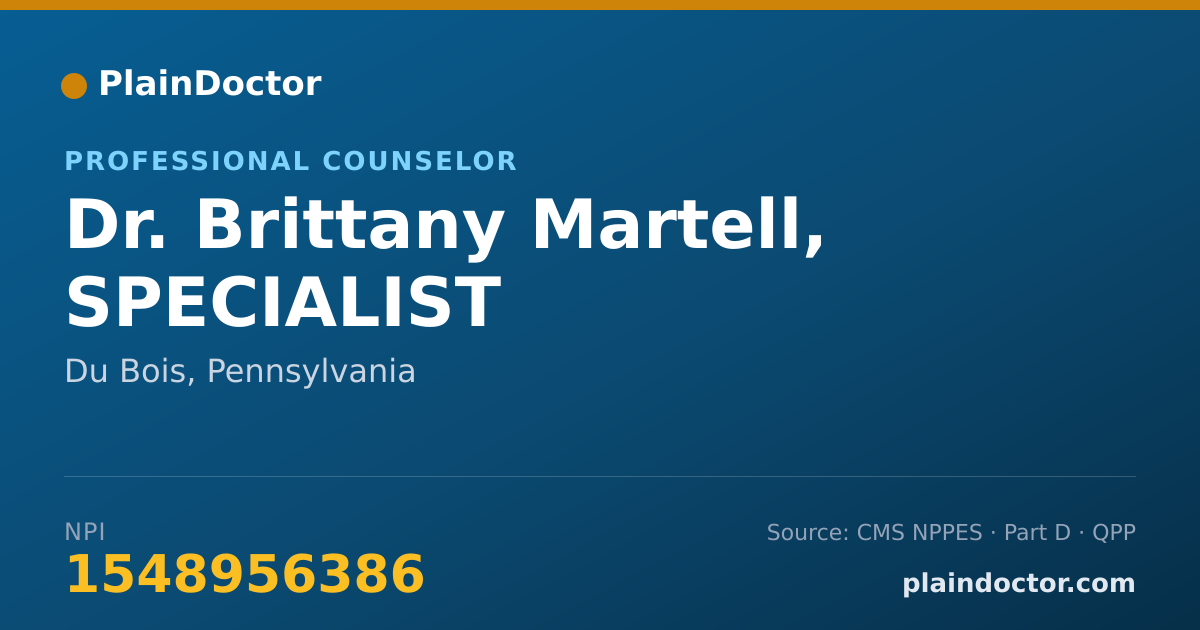Shareable card for Brittany Martell, SPECIALIST - Professional Counselor, Du Bois, PA