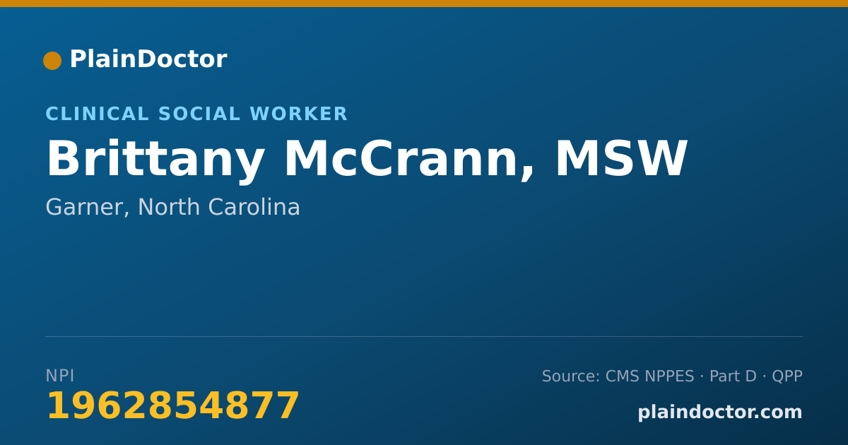 Shareable card for Brittany McCrann, MSW - Clinical Social Worker, Garner, NC
