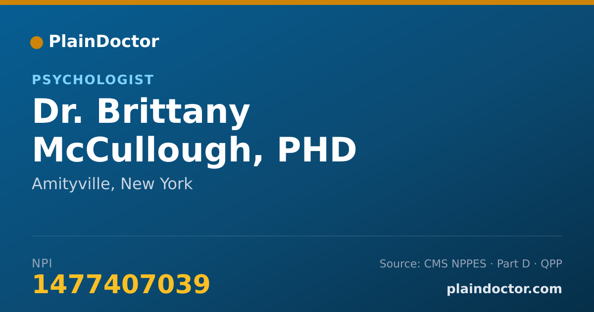 Shareable card for Brittany McCullough, PHD - Psychologist, Amityville, NY