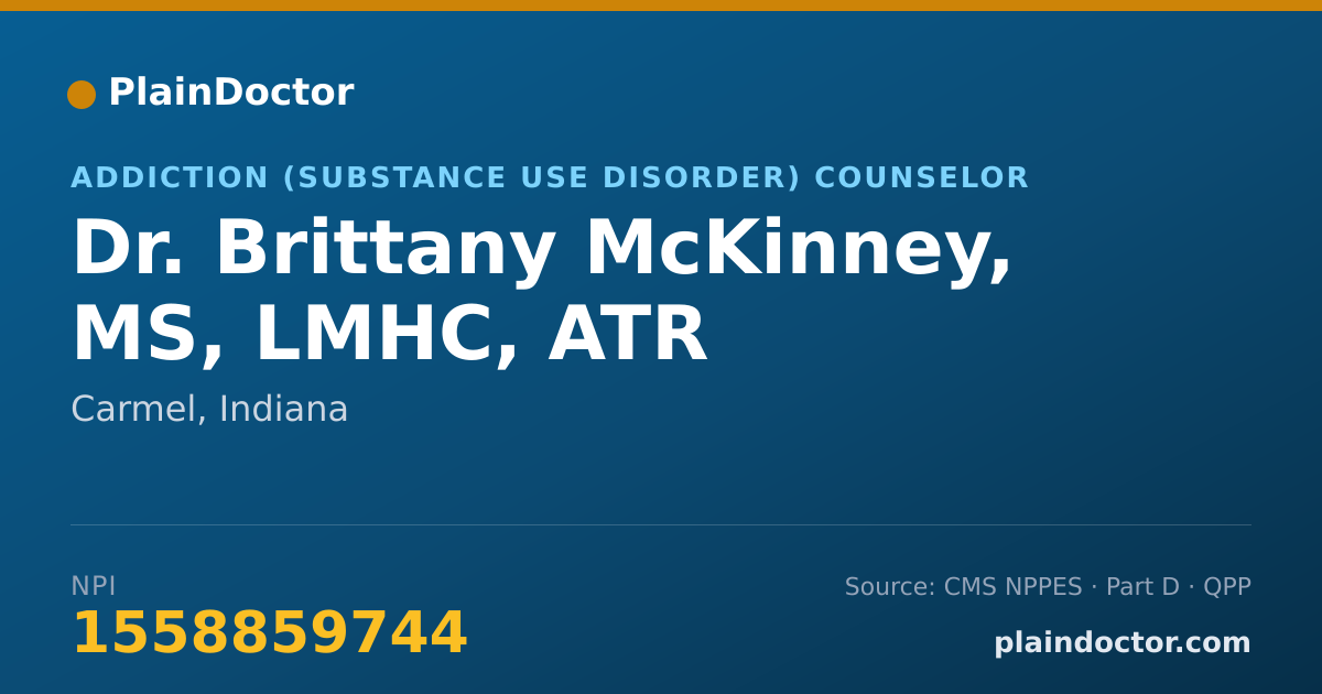 Shareable card for Brittany McKinney, MS, LMHC, ATR - Addiction (Substance Use Disorder) Counselor, Carmel, IN