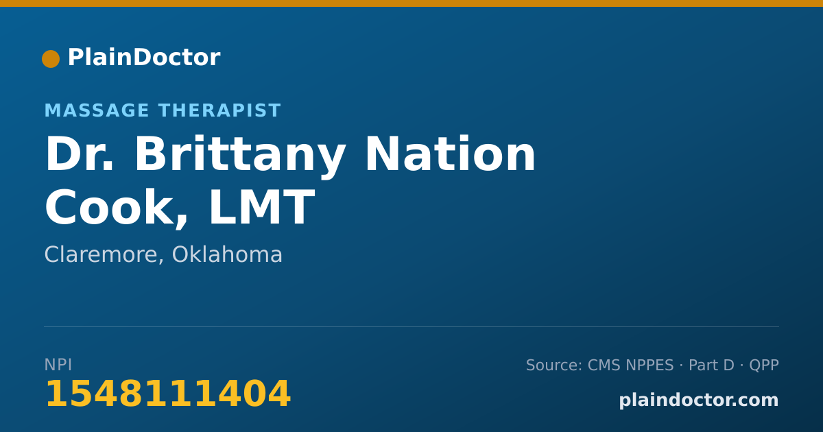 Shareable card for Brittany Nation Cook, LMT - Massage Therapist, Claremore, OK
