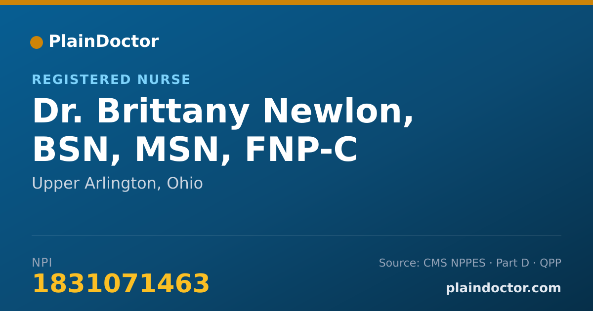 Shareable card for Brittany Newlon, BSN, MSN, FNP-C - Registered Nurse, Upper Arlington, OH
