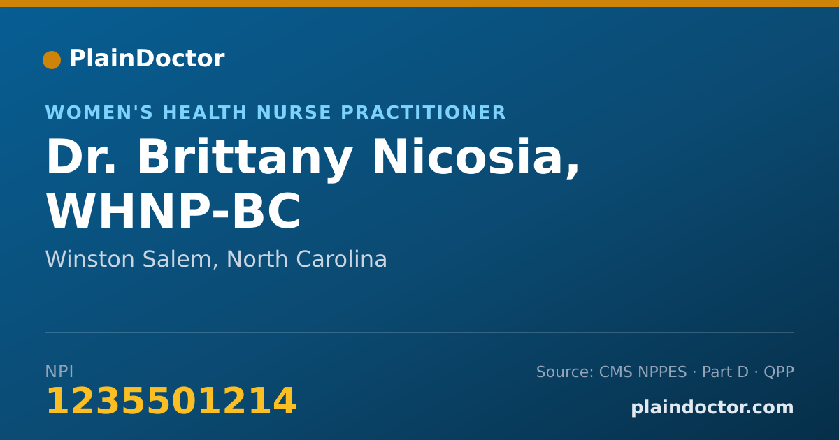 Shareable card for Brittany Nicosia, WHNP-BC - Women's Health Nurse Practitioner, Winston Salem, NC