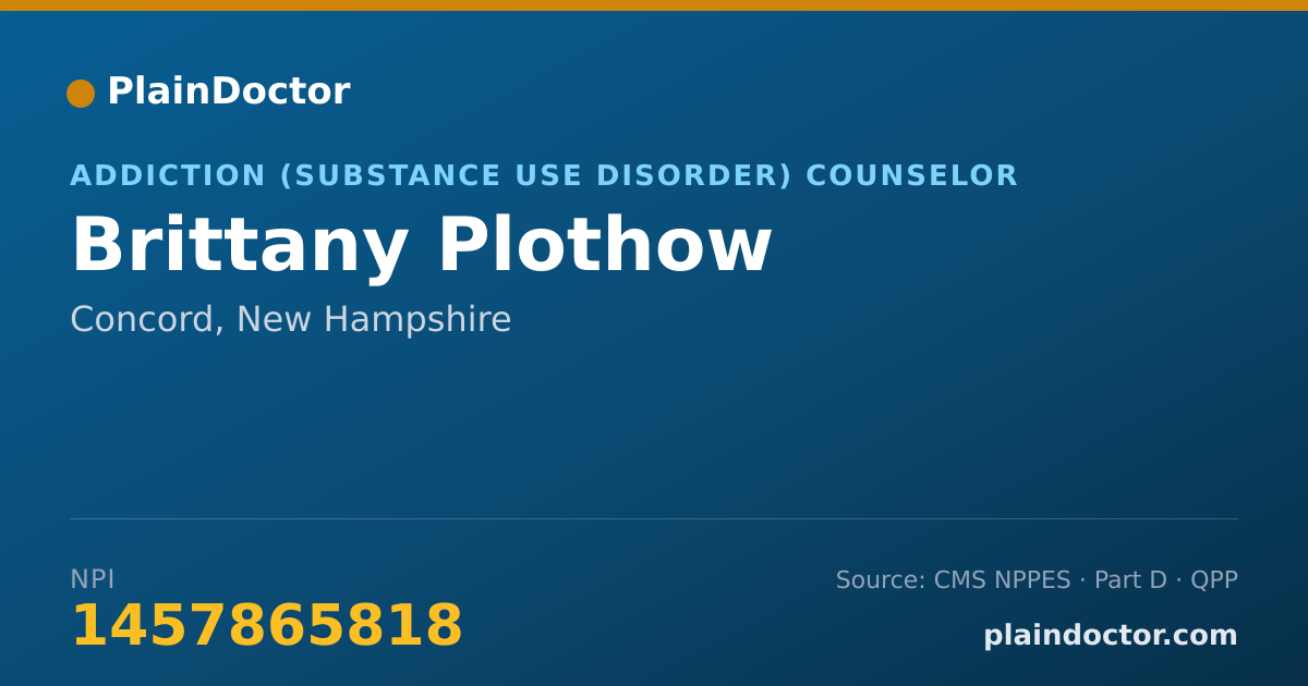 Shareable card for Brittany Plothow - Addiction (Substance Use Disorder) Counselor, Concord, NH