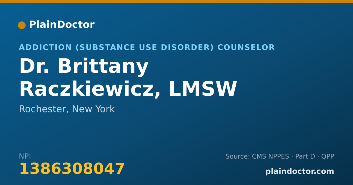 Shareable card for Brittany Raczkiewicz, LMSW - Addiction (Substance Use Disorder) Counselor, Rochester, NY