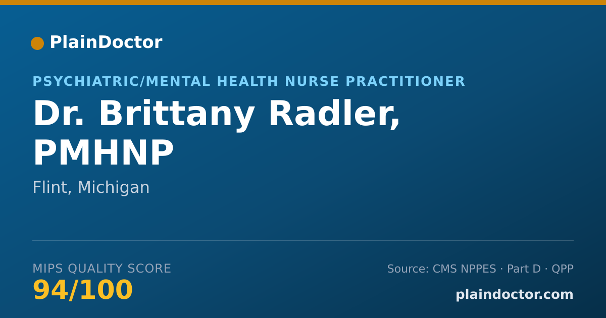 Shareable card for Brittany Radler, PMHNP - Psychiatric/Mental Health Nurse Practitioner, Flint, MI