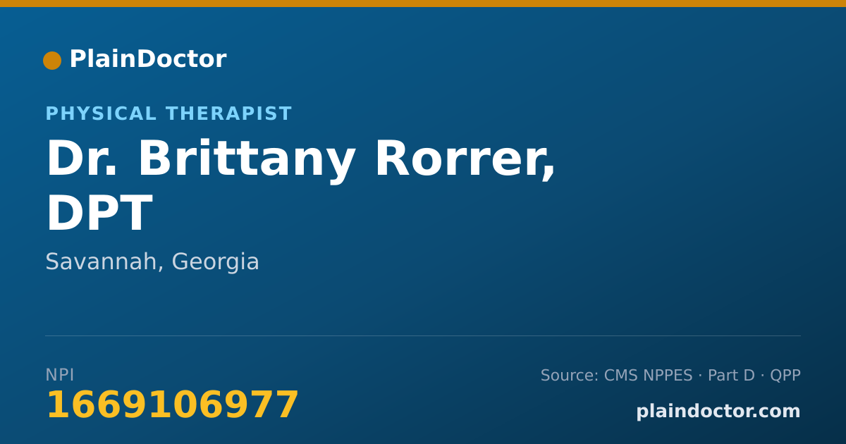 Shareable card for Brittany Rorrer, DPT - Physical Therapist, Savannah, GA