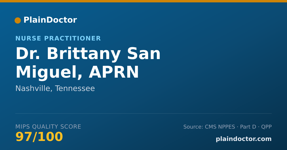 Shareable card for Brittany San Miguel, APRN - Nurse Practitioner, Nashville, TN