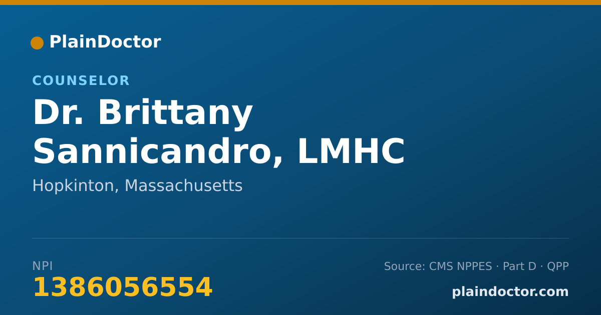 Shareable card for Brittany Sannicandro, LMHC - Counselor, Hopkinton, MA