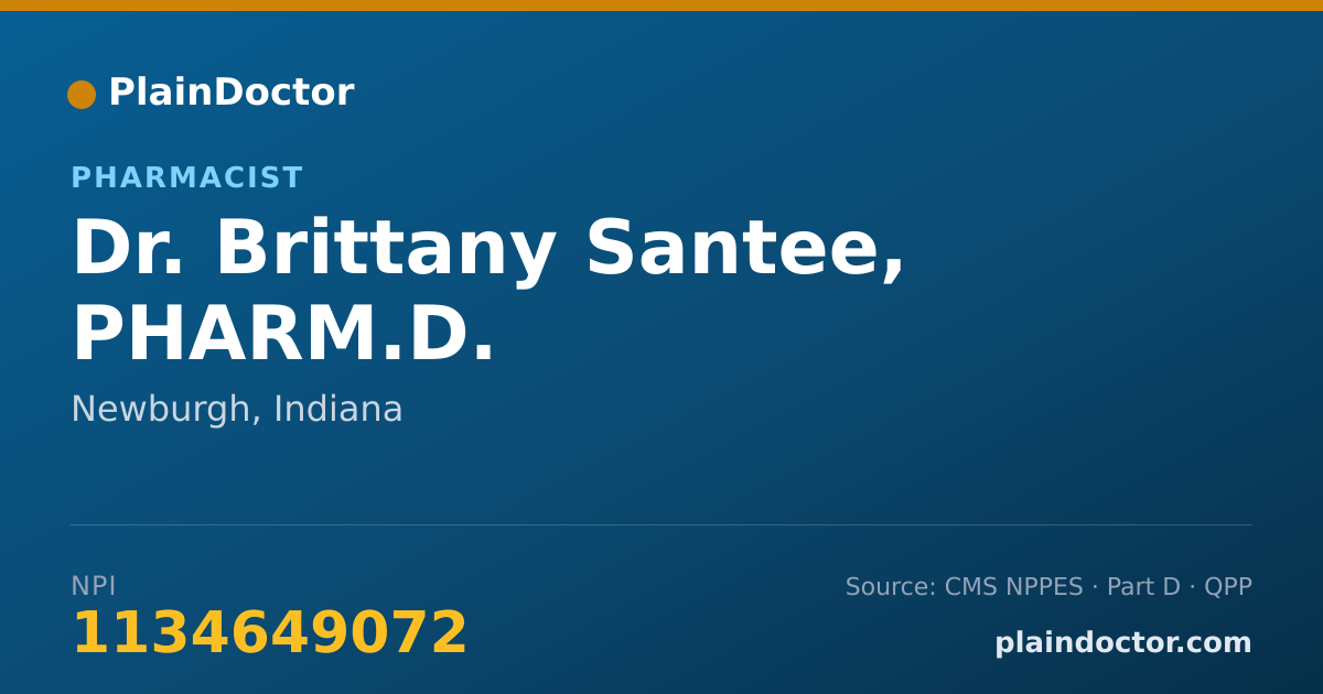 Shareable card for Brittany Santee, PHARM.D. - Pharmacist, Newburgh, IN