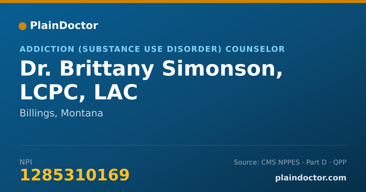 Shareable card for Brittany Simonson, LCPC, LAC - Addiction (Substance Use Disorder) Counselor, Billings, MT