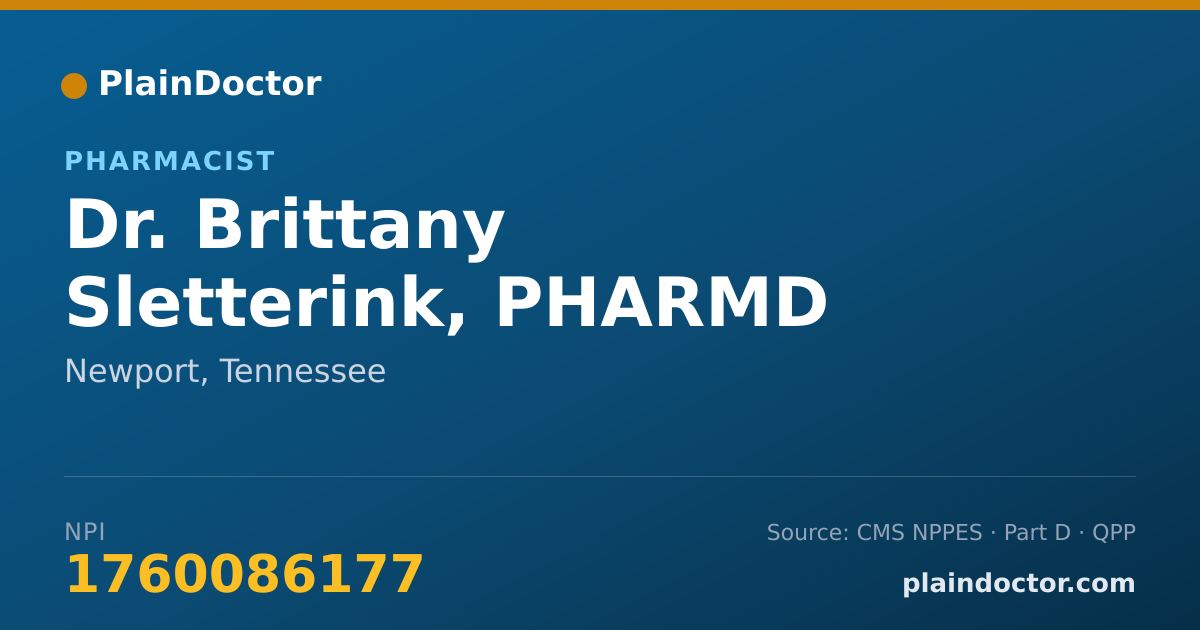 Shareable card for Brittany Sletterink, PHARMD - Pharmacist, Newport, TN