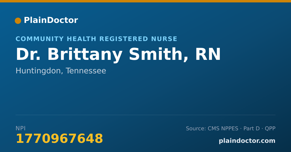 Shareable card for Brittany Smith, RN - Community Health Registered Nurse, Huntingdon, TN